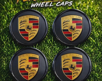 Set of 4 Gloss Black Porsche Wheel Centre Caps – Concave Alloy Rim Accessories