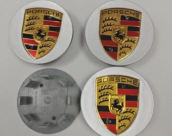 Porsche Wheel Center Caps | 76mm Silver Royal Crest, Set of 4