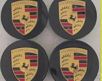 4 Porsche OEM Center Hub Caps Concave 76MM Gloss Black 911 MACAN CAYENNE"