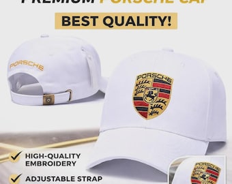 Porsche Adjustable Baseball Cap – White Unisex Motorsport Hat choice of Car Lover Gift
