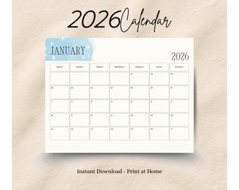 Calendario minimalista 2026, calendario PDF imprimible, calendario digital, calendario mensual 2026,