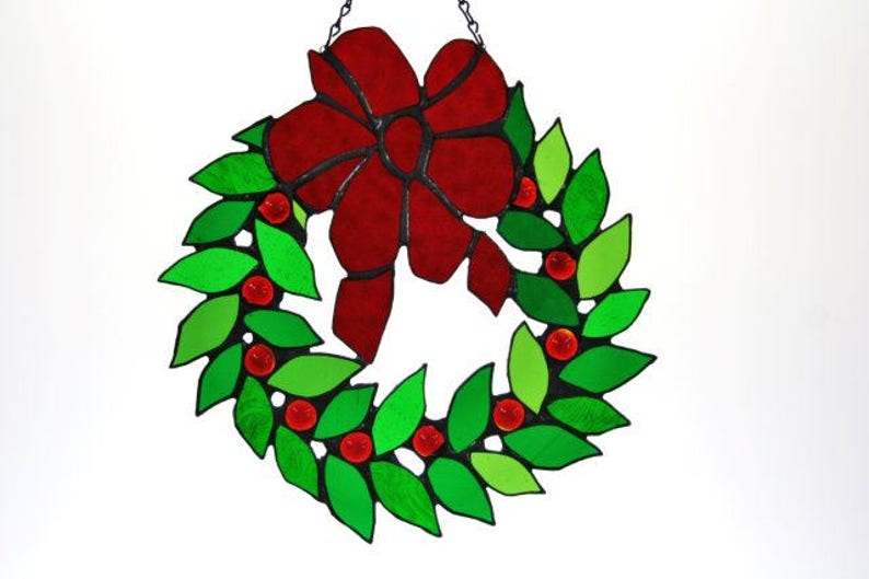 Stained Glass Christmas Wreath Etsy