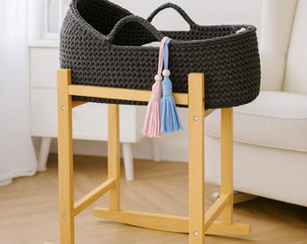 Charming Doll Cradle, Crochet Storage Basket, Handmade Doll Bed, Toy Carrier, Wicker Style Bassinet, Nursery Play Decor, Christmas Gift