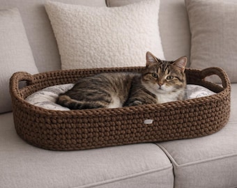 Luxury Knitted Cat Bed, Cozy Crochet Pet Couch, Comfortable Pet Supplies, Cat Lounge Cushion, Handmade Cat Accessories, Gift for Cats