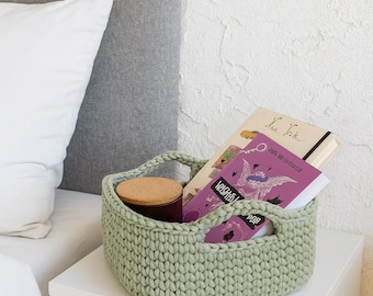 Rustic Handmade Basket, Woven Storage Organizer, Large Book Storage, Crochet Fabric Basket, Farmhouse Christmas Gift