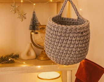 Cesta decorativa para colgar en la pared, cesta de ganchillo escandinava para la cocina, frutero tejido, cesta de pared minimalista, organizador rústico.
