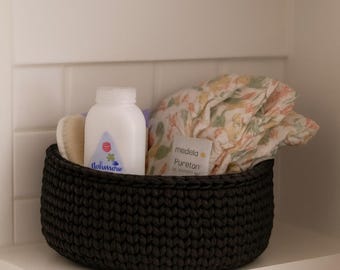 Woven Crochet Basket, Bathroom Organizer, Cute Cotton Ball Holder, Handmade Woven Storage for Makeup, Cozy Home Decor, Perfect Gift for Her