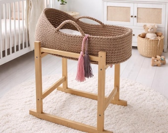 Doll Basket Crocheted Bassinet for Doll, Montessori Toy Bed, Reborn Cradle Carrier, Kids Room Decor, Doll Crib Bedding, Doll Carry Basket