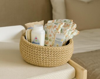 Cute Crochet Basket, Woven Bathroom Organizer and Makeup Storage, Handmade Desk Organizer Perfect New Home Gift