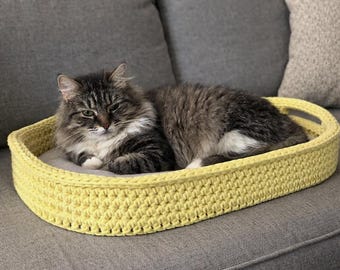 Plush Cat Bed, Knitted Pet Lounger, Handmade Crochet Cat Furniture, Cozy Luxury Home Decor, Soft Comfy Cushion, Stylish Gift, Cat Decor Home