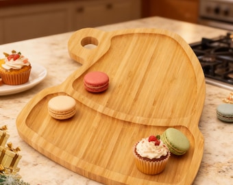 Christmas Hat Shaped Charcuterie Board | Bamboo Serving Tray 10x9 inch | Cheese and Appetizer Platter | Holiday Party Serving Dish