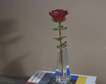Rote Glasrose | Kristallrosen | Wunderschöne Blumen | Wohndekoration | Romantisches Geschenk für Sie, Mama oder zum Valentinstag | Erinnerungsstück aus Glas