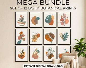 Set di 12 stampe artistiche da parete botaniche astratte Boho - Decorazioni da galleria stampabili in tonalità terra neutre