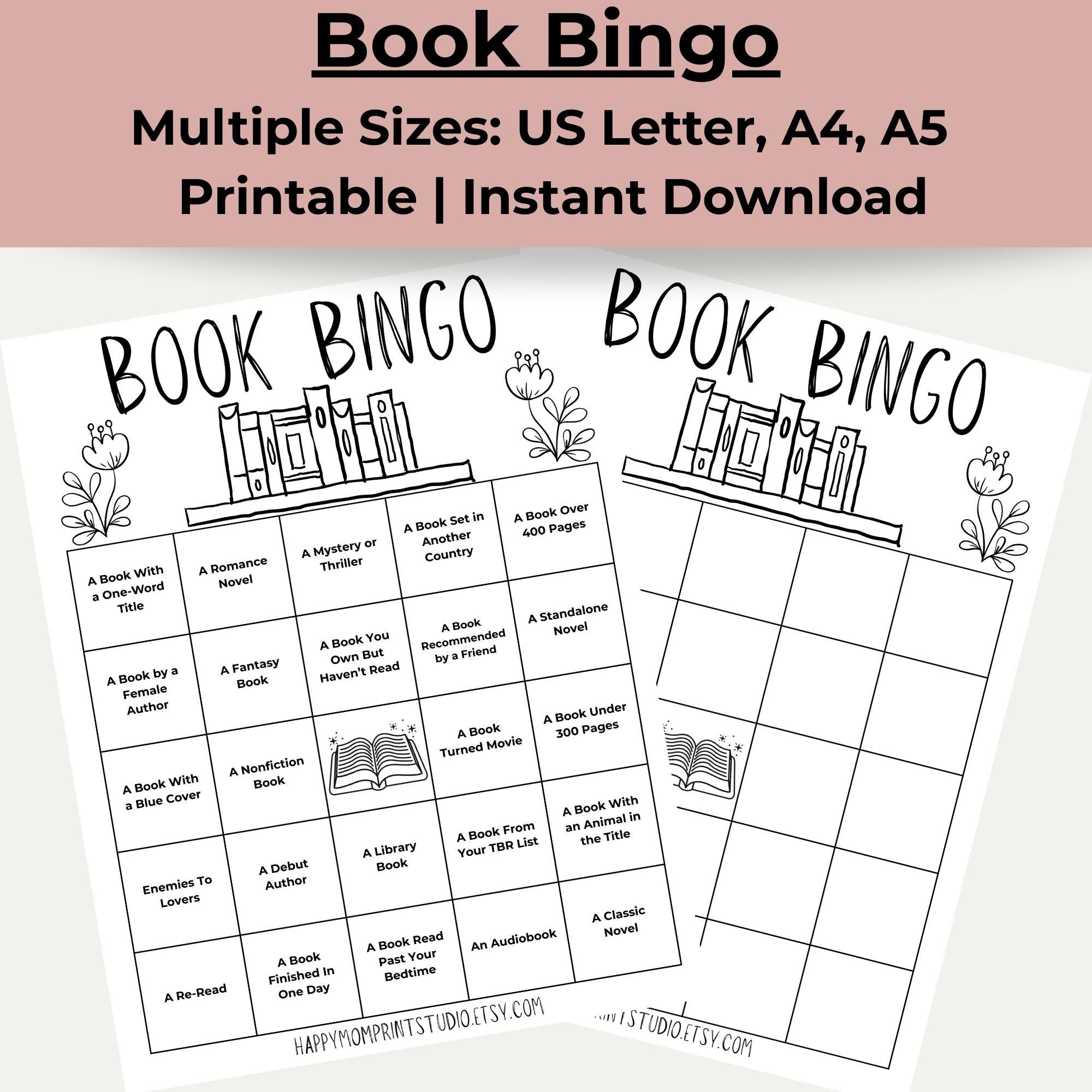 Book Club Bingo Printable Game, Reading Challenge (PDF Download) - Etsy