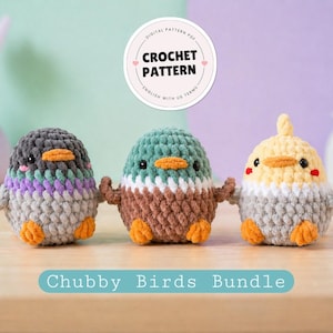 Chubby Birds Bundle Crochet Pattern | Duck Pigeon Cockatiel Amigurumi Plush PDF