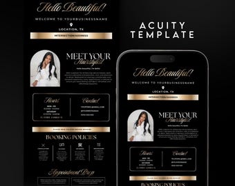 Acuity Scheduling Website Template Hairstylist, Lash Tech, Nail Tech Editable Booking Site Canva Template Black Gold