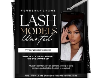 Lash Models Wanted Flyer Template | Editable Canva Template | Lash Model Call Flyer | Beauty Business Marketing Template | Instant Download
