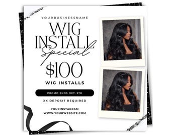 Wig Install Special Promo Flyer, Hair Stylist Booking Flyer, Editable Canva Template
