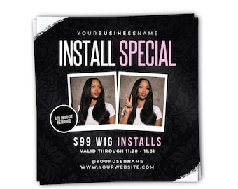 Wig Sew-In Install Special Flyer Template, Hair Stylist Promo, Booking Flyer, Editable Canva Template