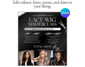 Wig Masterclass Editable Flyer Template | Hairstylist Wig Install 1:1 Promo Post | Training Course Social Media Flyer | Beauty Business