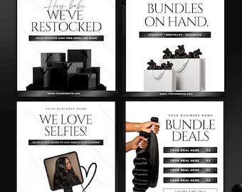 Hair Flyer Bundle Template | Editable Flyers | Hair Business Marketing Kit | Bundle Deals, Price List, Restock Flyer | Luxury Beauty Flyer