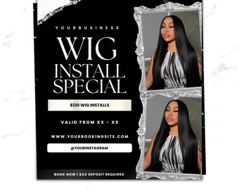 Wig Install Special Promo Flyer, Hair Stylist Booking Flyer, Editable Canva Template
