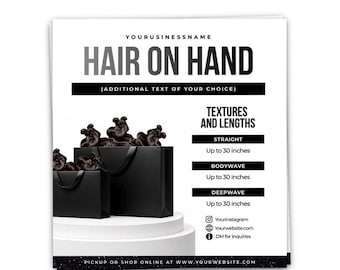 Hair On Hand Flyer, Hair Available Flyer, Bundle Sale Flyer, Bundles in Stock, Bundle Deals, Hair Vendor, Hair Business, Canva Template