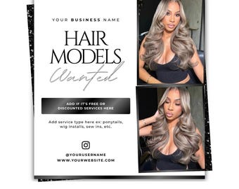 Hair Model Call Flyer, Looking for Hair Models, Hairstylist Client Recruitment, Editable Canva Template, Salon Promo Poster, Beauty Marketin