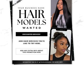 Hair Models Wanted Flyer Template | Editable Canva Template | Lash Model Call Flyer | Beauty Business Marketing Template | Instant Download