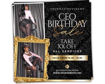 CEO Birthday Sale Flyer Promotion, Hair Stylist, Lash Tech, Nail Tech, MUA, Editable Canva Template