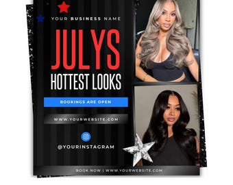 July Booking Flyer Template | 4th of July Hair Flyer | Summer Beauty Promo | Hair Stylist Flyer | Lash Tech Flyer | MUA Booking Flyer | Edit