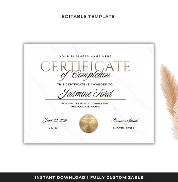 Certificate of Completion Template, Lash Training Certificate, Beauty Certificate, Nails Certificate, Certificate Editable Canva Template