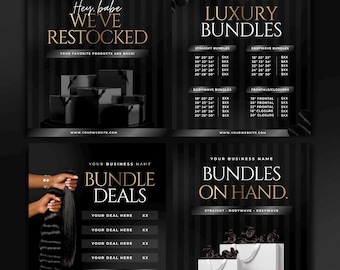 Hair Bundles Flyer Template Bundle | Editable On Canva | DIY | Hair Flyer | Book Now Flyer | Raw Hair Bundles | Bundles Pricelist | Restock