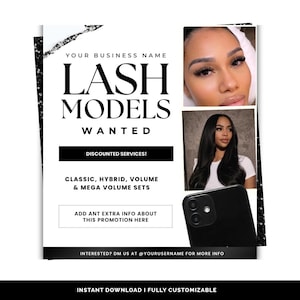 Lash Models Wanted Flyer Template | Editable Canva Template | Lash Model Call Flyer | Beauty Business Marketing Template | Instant Download