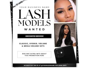 Lash Models Wanted Flyer Template | Editable Canva Template | Lash Model Call Flyer | Beauty Business Marketing Template | Instant Download