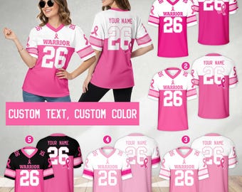 Gepersonaliseerde voetbalshirt borstkanker, aangepast naamnummer Pink Ribbon Awareness-sportshirt, borstkanker-shirt wedstrijddag