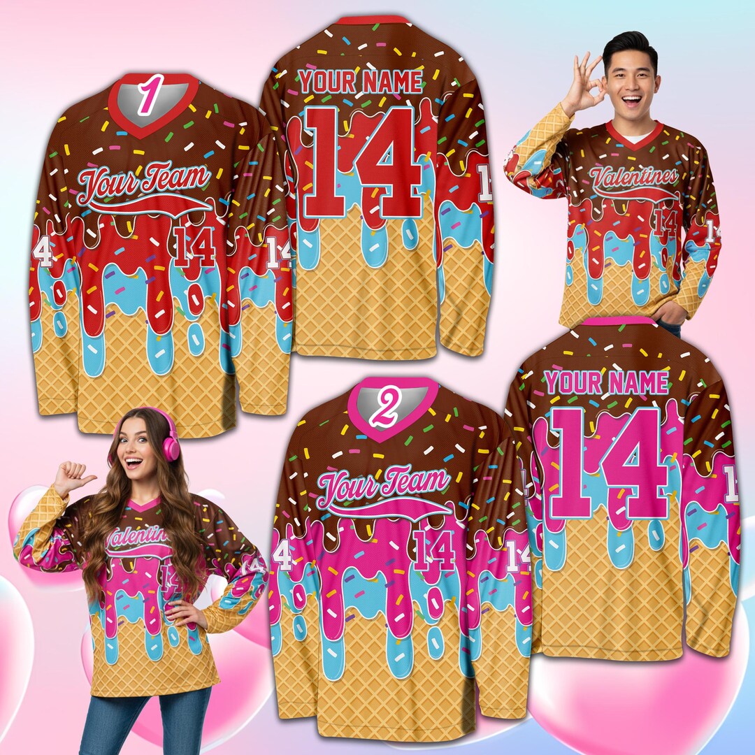 Personalized Name Drip Ice Cream Hockey Jersey, Matching Outfit ...