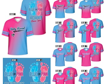 Könsavslöjande basebolltröja, blå eller rosa baby-V-ringad tröja, mamma-daddy-älskar-dig-graviditetsmeddelande-matchande familjeoutfit