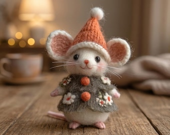Adornos de ratón de fieltro de lana hechos a mano, lindas figuras de animales kawaii, acogedora decoración de mini ratón, regalo para niños, decoración de guardería y hogar.