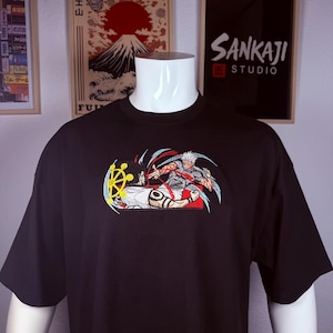 Cursed Clash Panel T-Shirt | Dual Sorcerer Battle Embroidery | Dark Anime Inspired Streetwear Tee for Fans