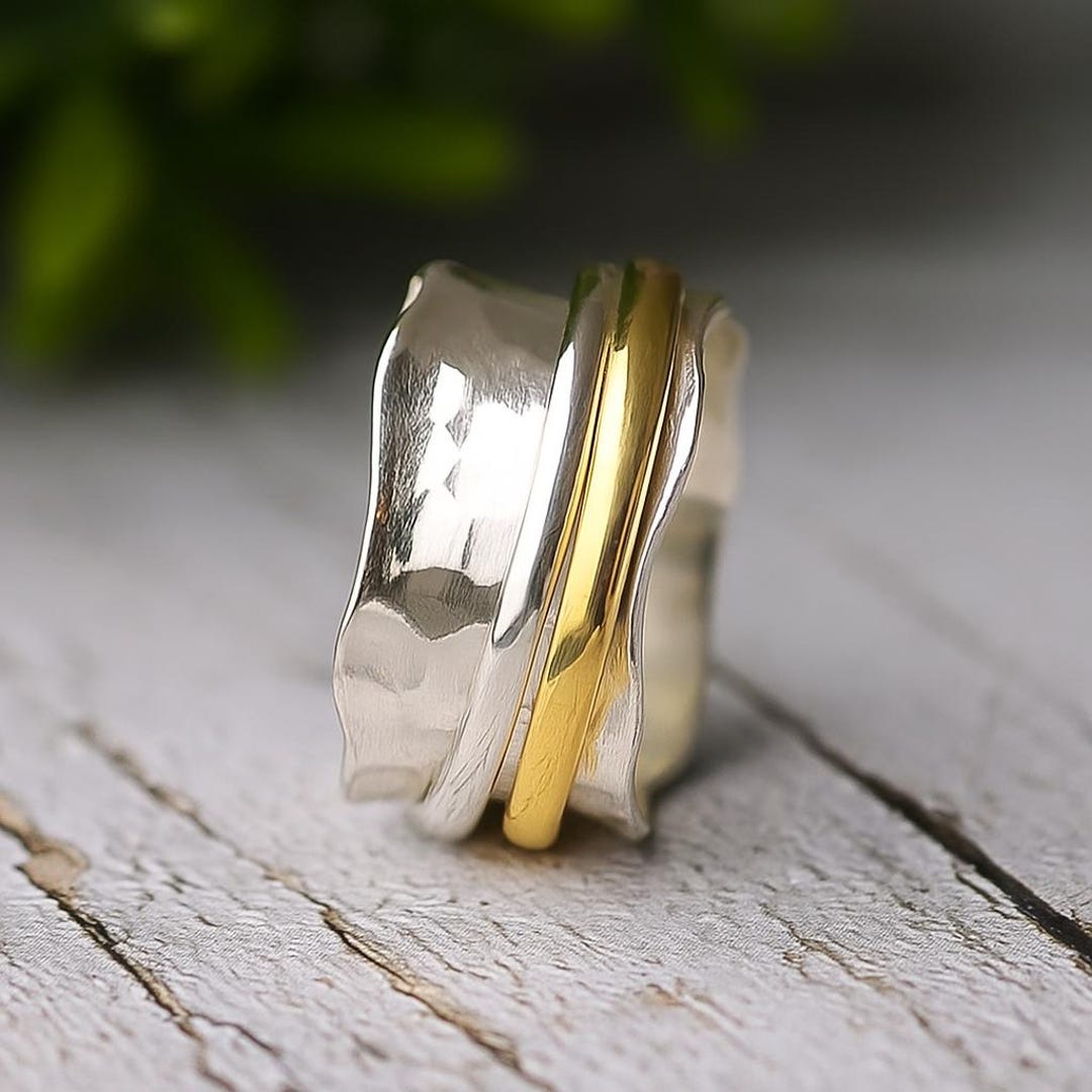 Hammered Sterling Silver Spinner Ring – Gold Fidget, Anxiety Relief - Etsy