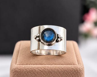 Handgefertigter Labradorit-Ring aus Sterlingsilber, Statement-Ring mit blauem Edelstein