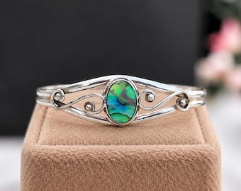 Armreif aus Sterlingsilber mit Abalone-Muschel, Statement-Armband im Boho- und Südwest-Stil