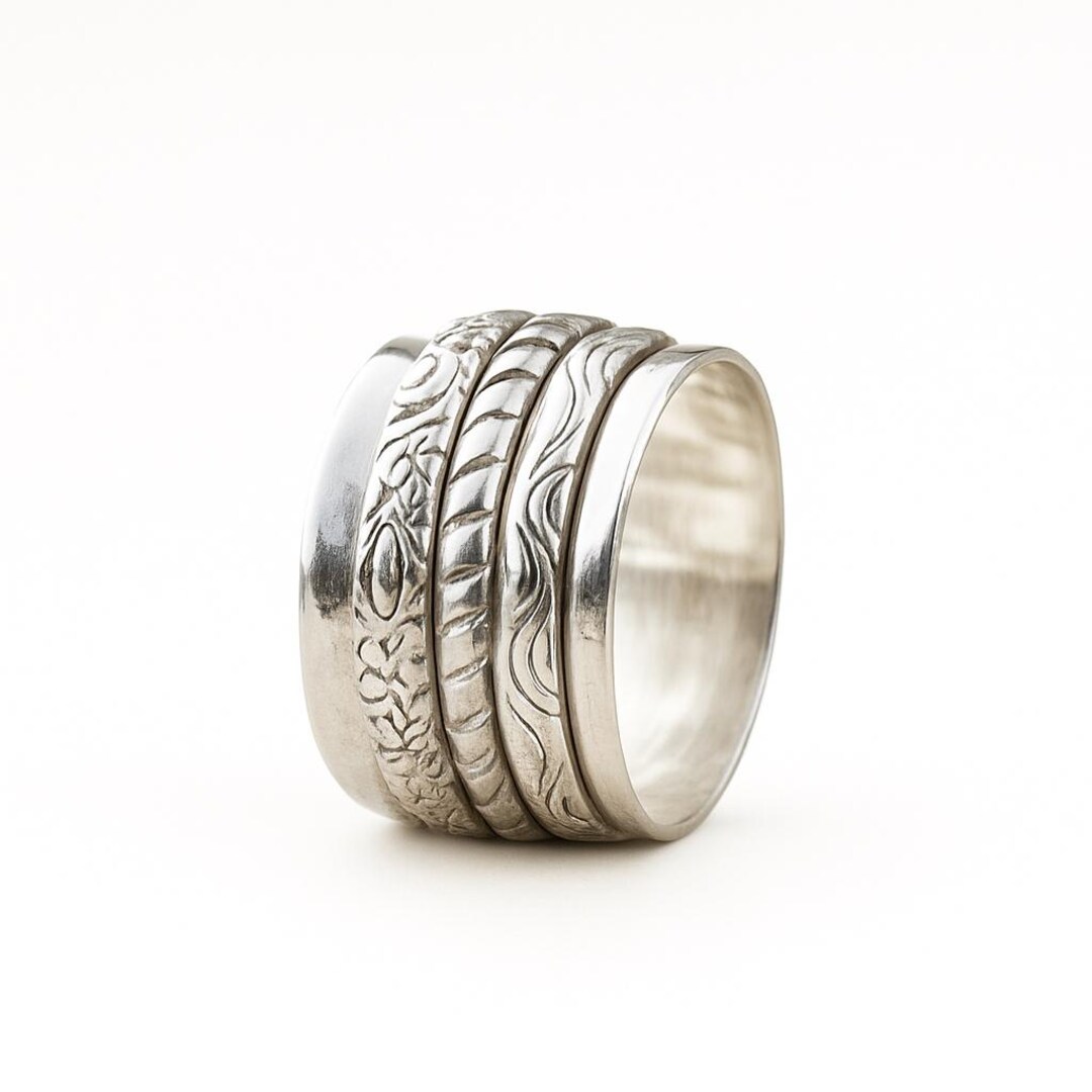 Sterling Silver Wide Band Spinner Ring – Handmade Fidget Anxiety Ring ...