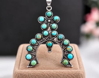 Kingman Türkis Naja Anhänger: Sterling Silber Hufeisen-Cluster, Schmuck im Südwest-Boho-Stil