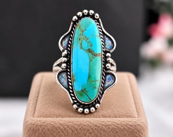 Ring aus Sterlingsilber mit Kingman-Türkis, Statement-Schmuck im Südwest-Stil