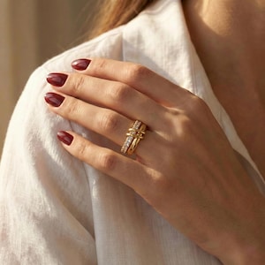 Gold Triple Band Ring, Chunky CZ Pave Statement Ring, Interlocking Loops Design, Wide Stacked Copper Ring, Modern Jewelry Gift for Her