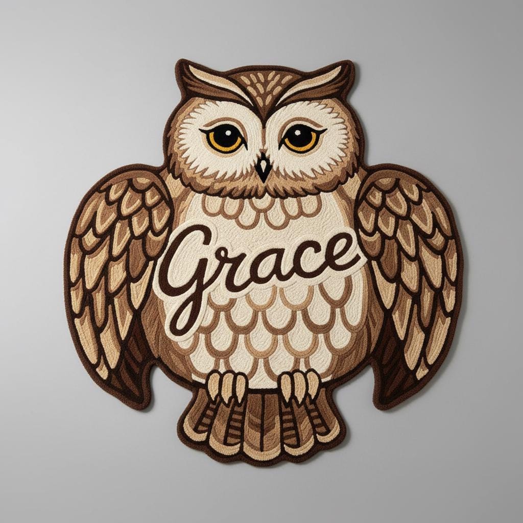 Personalized Owl Wool Area Rug with Name Design for Kids Room Nursery