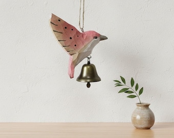 Hand Carved Wooden Hummingbird Wind Chime, Hand Painted Bird Sculpture, Gift for Bird Lovers, Nature Inspired Home Decor, Garden Art