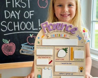 Benutzerdefinierte hölzerne Schulmeilensteinschild, personalisierte Pre K Namenstafel, wiederverwendbare Zurück in der Schule Fotoschild für Kinder, letzter Schultag Schild